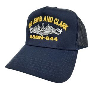 USS Lewis And Clark SSBN-644 Mesh Snapback Cap Hat Navy Blue Boat Naval Ship